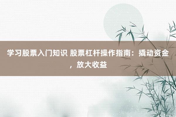 学习股票入门知识 股票杠杆操作指南：撬动资金，放大收益